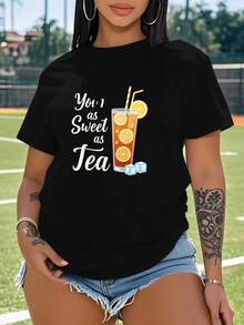 Camiseta de Mujer, Lemon You Are Like Sweet Tea, Camiseta Deportiva Casual de Manga Corta para Mujer, Talla Grande - Negro - Ver 1