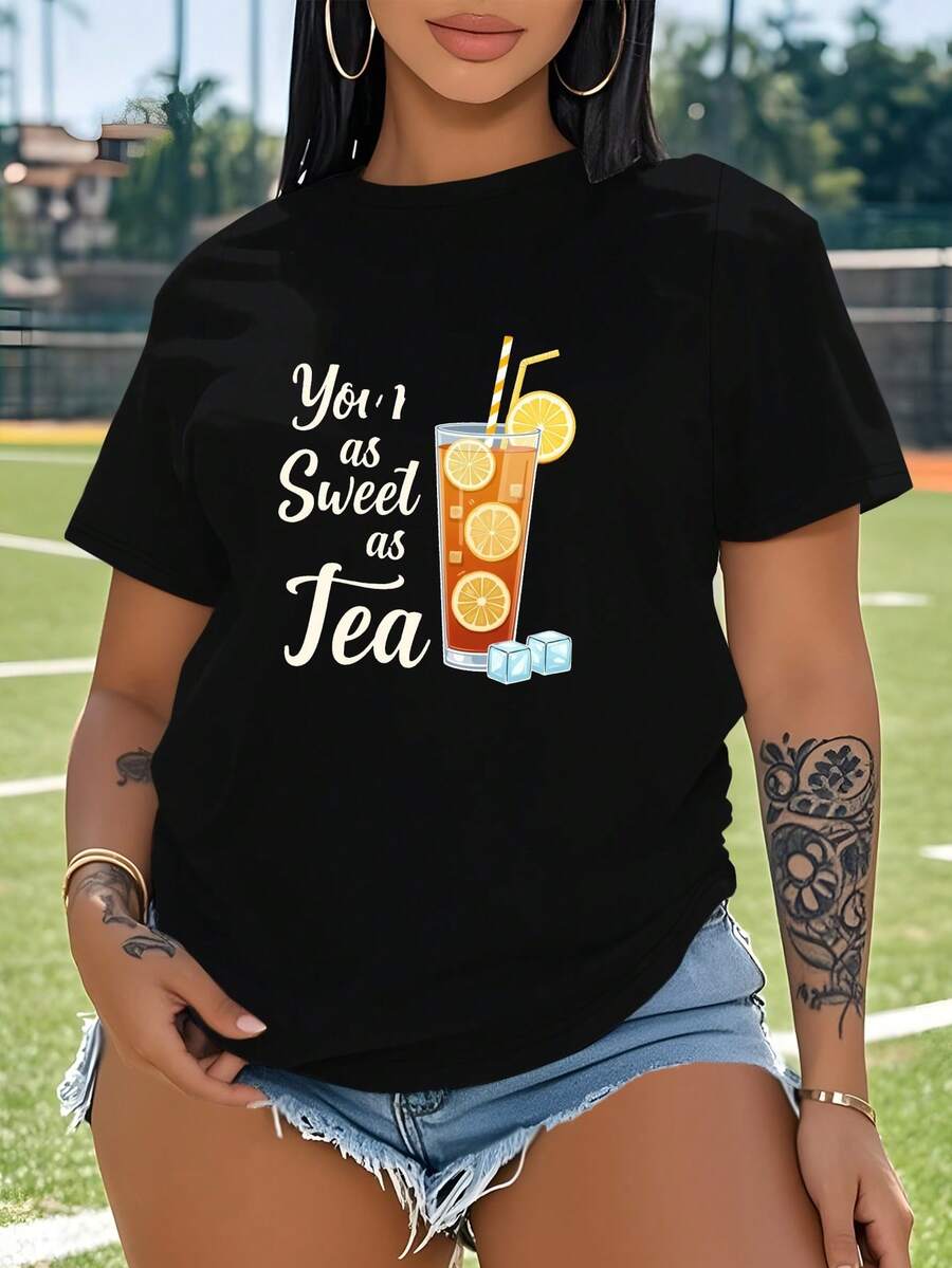 Camiseta de Mujer, Lemon You Are Like Sweet Tea, Camiseta Deportiva Casual de Manga Corta para Mujer, Talla Grande - Negro - Ver 1