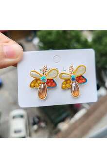 1 Đôi bông tai đinh tán hình hoa bằng hợp kim đính ngọc trai giả, quà tặng dự tiệc/hẹn hò cho nữ - Nhiều màu - Xem 2