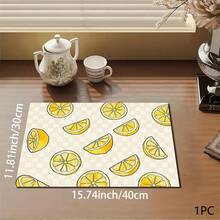 1pc Lemon Print Absorbent Mat/Drying Mat For Coffee Maker, Dishes - Polyester Absorbent Desktop Protective Mat With Rubber Anti-Slip Pad, For Kitchen Counter Decor, Home Bar And Dining Table - Multicolor - View 11