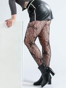 1 chiếc tất lưới Jacquard cỡ lớn, kiểu dáng hở lưng hình bướm, gợi cảm và thời trang, phù hợp cho tiệc tùng, ở nhà, văn phòng, màu đen. - màu đen - Xem 4