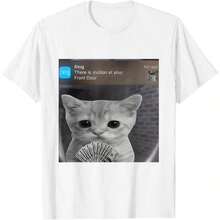 Camiseta Divertida con Meme de Gato con Movimiento, Camiseta de Algodón Grueso Clásica de Manga Corta, Estampada con Gráficos, Top Casual de Manga Corta para Mujer - Blanco - Ver 1