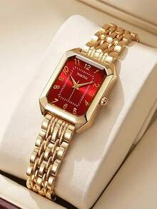 6pcs/Set Teenager Gold Quartz Watch Band Water Drop Shaped Jewelry Set, Stainless Steel Material, Couple Watches - Gold - View 2