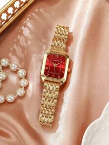 6pcs/Set Teenager Gold Quartz Watch Band Water Drop Shaped Jewelry Set, Stainless Steel Material, Couple Watches - Gold - View 5