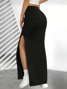 New  Women's Autumn Slit Skirt - 黑色 - 查看 3