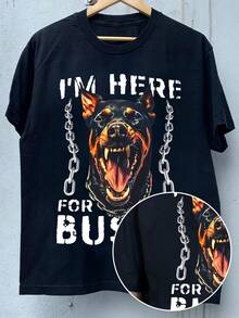 Camiseta de Hombre con Estampado de Moda, Top Casual Cómodo de Verano, Camisa de Manga Corta Adecuada para Actividades Diarias - Negro - Ver 2