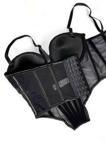 Top corset de malla transparente con lentejuelas, estilo punk gótico con pedrería, para mujer, sexy y elegante para usar en discotecas o de manera casual en verano - Negro - Ver 6