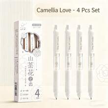 Bộ 4 bút bi gel Camellia Love, đầu bút 0.5mm, mực đen khô nhanh, màu trắng trang nhã, thích hợp cho trường học và văn phòng. - Bộ - Xem 5
