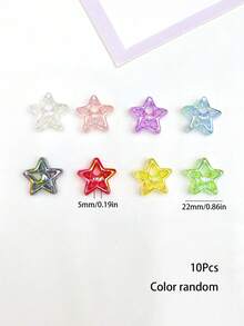 10pcs Random Color UV Coated Translucent Large Hole Moon & Star Beads, DIY Jewelry Making, Keychain Pendant Accessories - Multicolor - View 3