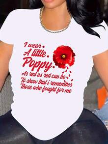 At Christmas, I Wear A Bright Red Poppy To Show My Respect For Those Who Fought For Me. Stylish Women's Short Sleeve Crew Neck Sports T-Shirt, Loose Fit, Soft And Machine Washable - 白色 - 查看 6