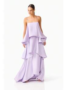 Women's Tiered Ruffle Strapless Maxi Dress, Satin Fabric For Formal Events & Galas - 粉紅色 - 查看 8