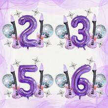 Set de 9 globos con temática de música K-Pop para cumpleaños, incluye números morados de 32" del 1 al 9, globo de discoteca, guitarra, globos de papel de aluminio con estrellas plateadas, adecuado para fiestas de cumpleaños con temática K-Pop, decoración de cumpleaños, decoración de discoteca, eventos con temática musical, fiesta de música, hip hop pop - Multicolor - Ver 1