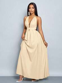 Women Midi Dresses - 杏 - 查看 5