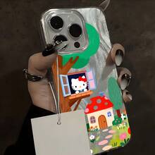 SANRIO メッキフレーム苹果ケースfor16ProMax/16Plus/16Pro/16/15ProMax/15Plus/15Pro/15/14ProMax/14Plus/14Pro/14/16E/13ProMax/13Pro/13/12ProMax/12Pro/12/11ProMax/11フィット感傷防止羽紗柄シンプルモダン大人上品贈り物に最適超薄軽量最適誕生日プレゼント - 银色 - チェックする 5