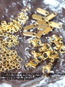 Conjunto de 25 Peças de Joalheria em Aço Inoxidável Dourado, Adequado para Criação de Colares e Pulseiras DIY - O Conjunto Completo Inclui 5 Fecho Tipo Lagosta, 5 Correntes de Extensão, 5 Pingentes e 10 Argolas de Suspensão - Design Anti-Desbotamento e À Prova d'Água, Perfeito para Joias Femininas Artesanais com Excelente Qualidade - Conjunto de corrente de extensão - Visão 12
