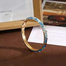 1pc 18K Gold Plated Enamel Bangle With Rhinestones, Hollow Floral Design, New Chinese Style Retro Craft, Multi-Color Options, Niche Versatile Non-Fading Bracelet, Women Jewelry Gift - Flower Series - View 19