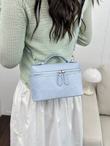Dedoo 1pc Solid Color Litchi Grain PU Square Crossbody Wallet, Daily Fashion Accessory, Suitable For Fashionable Butter Yellow Women Handbag - Blue - View 5