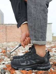 男士钢头安全鞋，休闲工作运动鞋，防刺穿中底，舒适透气，圆头低帮设计，气垫增高，四季皆宜，黑色工作鞋，工业运动鞋，男女通用情侣鞋，尺码34-48 - 黑色 - 查看 3