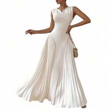 Vestido largo de mujer con pliegues y cintura ajustada de moda nuevo elegante vestido de fiesta vestido de noche vestido formal para mujer - Blanco - Ver 3