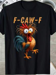 Camiseta Divertida de Gallo para Hombre - Camiseta de manga corta con diseño vintage de pollo, con un diseño F-Caw-F, estilo holgado de cuello redondo, ideal para amantes de las aves de corral y como regalo creativo, elaborada con impresión por transferencia de calor duradera para uso casual (lavable a máquina). - Negro - Ver 2