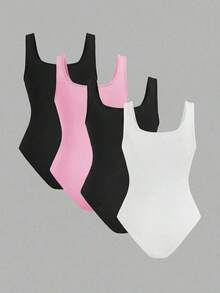 Set de 4 piezas de body ajustado de mujer de varios colores, adecuado para usar de manera casual en verano - Multicolor 3 - Ver 2