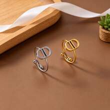 1 chiếc nhẫn chữ CD có thể điều chỉnh kích thước, mạ vàng 18K/thép không gỉ bạc, thiết kế tối giản và có thể đeo chồng lên nhau, chống thấm nước, trang sức đeo ngón tay cho nữ, thích hợp đeo hàng ngày/dự tiệc. - Vàng - Xem 5