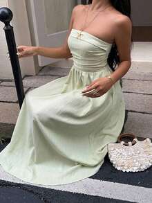 Vestido bandeau informal a rayas para mujer - Verde - Ver 7