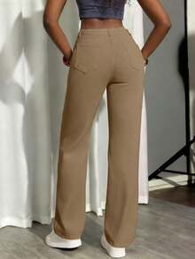 Jeans rectos casuales para mujer, color negro, primavera - Caqui - Ver 6