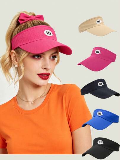 1 PC Personalized "Hi"Letter Summer Breathable Air Sun Hats Men Women Adjustable Visor UV Protection Top Empty Solid Sports Tennis Running Sunscreen Cap Hat