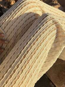 Pantalones de playa de punto de tela de vacaciones, pantalones casuales blancos de moda, estética Y2K, pantalones rectos de verano para la playa - Blanco - Ver 3