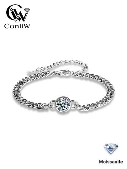ConiiW 1克拉圆形莫桑石925纯银手链/泡泡手链，时尚百搭，欧美风格，独特设计，男女皆宜，清新优雅，低调成熟，休闲经典简约，是送给男友、女友、母亲、祖母的理想礼物，适合生日、周年纪念日、情人节、母亲节、新年、日常佩戴、派对、宴会等场合。