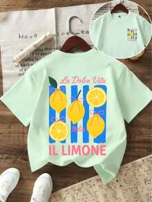 Camiseta de manga corta con cuello redondo y estampado divertido para niñas preadolescentes, top de verano - verde menta - Ver 5
