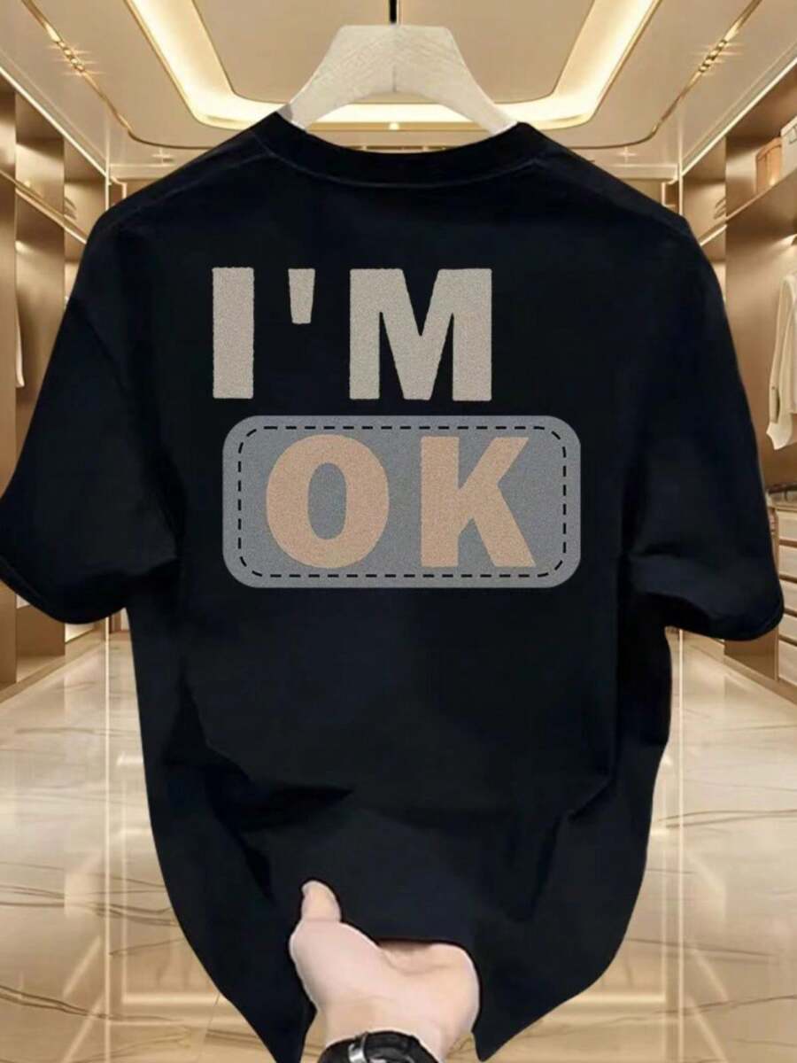 [10% de Descuento]Tienda Outlet: Camiseta de Manga Corta Estilo Americano, Corte Holgado, Cuello Redondo - Negro - Ver 1