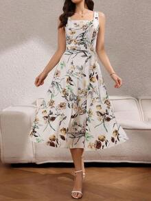 1 pieza Vestido Elegante Estampado con Cintura Ajustada para Mujer - Amarillo - Ver 5