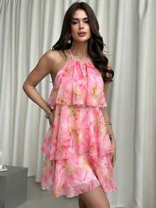 Vestido de vuelo con cuello halter, espalda descubierta y dobladillo con volantes de organza blanco, elegante y romántico para el Día de San Valentín - Vestido de muñeca de fantasía - Multicolor - Ver 7