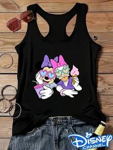 Disney Channel Mini Daisy Cartoon Print, Ladies' Comfortable T-Shirt, Cute Retro Vest, Disney Gift, Comfortable Version, Suitable For Home, Leisure, Outdoor Wear, Disney Theme Apparel - màu đen - Xem 1