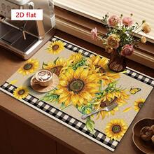 1pc Sunflower & Plaid Pattern Dish Drying Mat, Natural Farmhouse Style Absorbent Draining Pad, Suitable For Dining Table And Cafe, Multipurpose Drainage Mat, Home Gift, Desktop Decor - XYLSD-357 - View 2