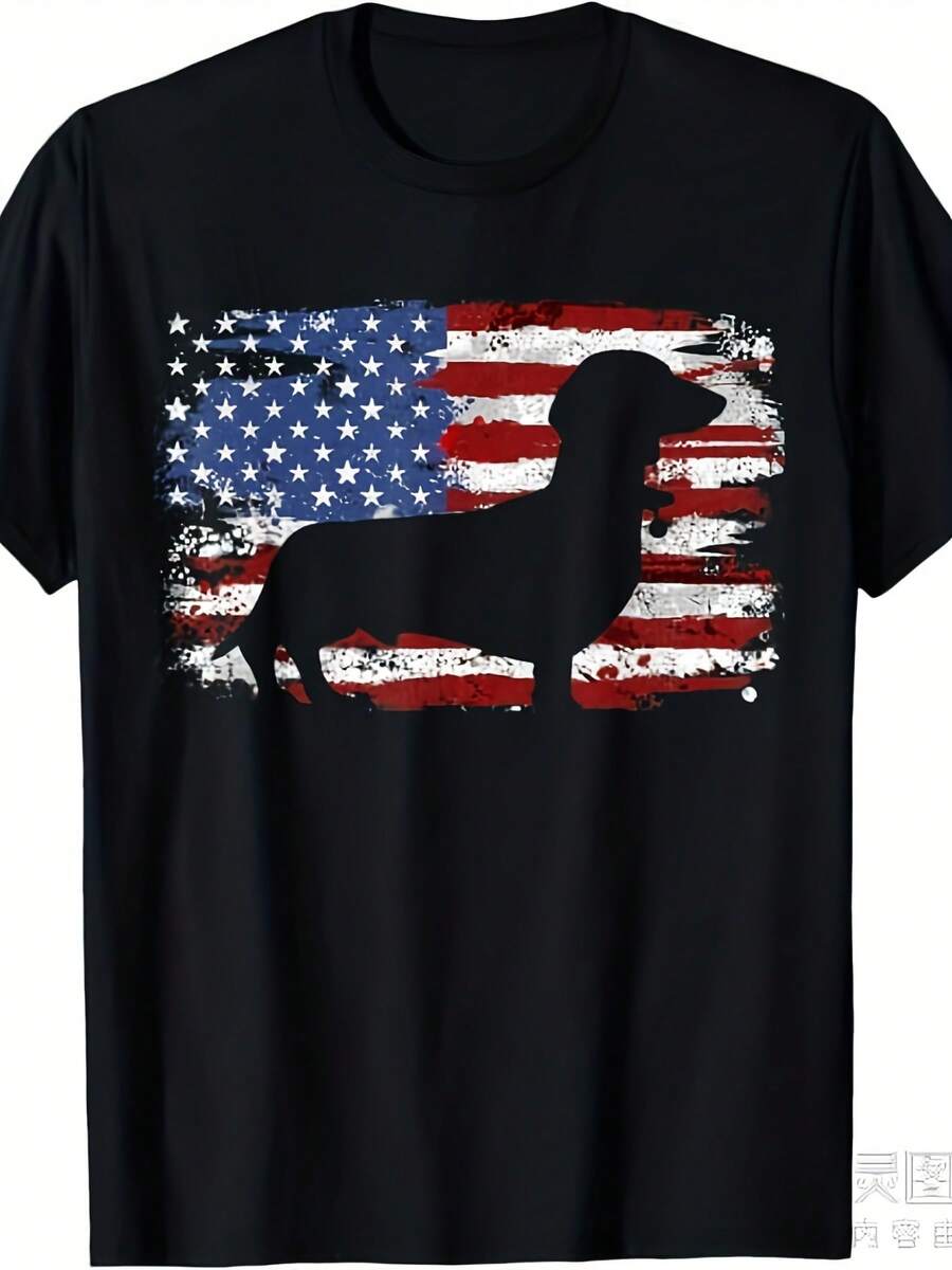 Camiseta vintage unisex con estampado de bandera americana,playeras de hombre,blusas, diseño retro ideal para amantes de los perros. Apta para usar todo el año y es una excelente opción para regalar
