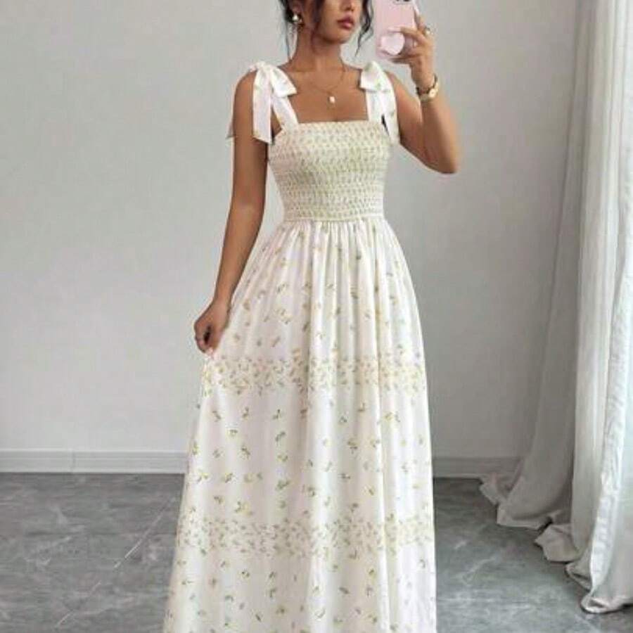 Raffinéa Women's Elegant Floral Print Vacation Dress, Summer Floral Dress Women Pink Dress - Amarillo claro - Ver 1