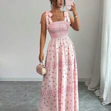 Raffinéa Women's Elegant Floral Print Vacation Dress, Summer Floral Dress Women Pink Dress - Celeste - Ver 6