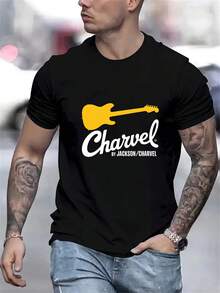 Black T-Shirt For Men Featuring The Charvel Guitar Logo By Jackson/Charvel, Perfect Casual Wear For Music Enthusiasts And Rock Aficionados - màu đen - Xem 1