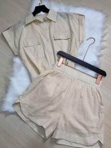 Women's Shirt And Shorts Set With Lining - Champagne - View 2