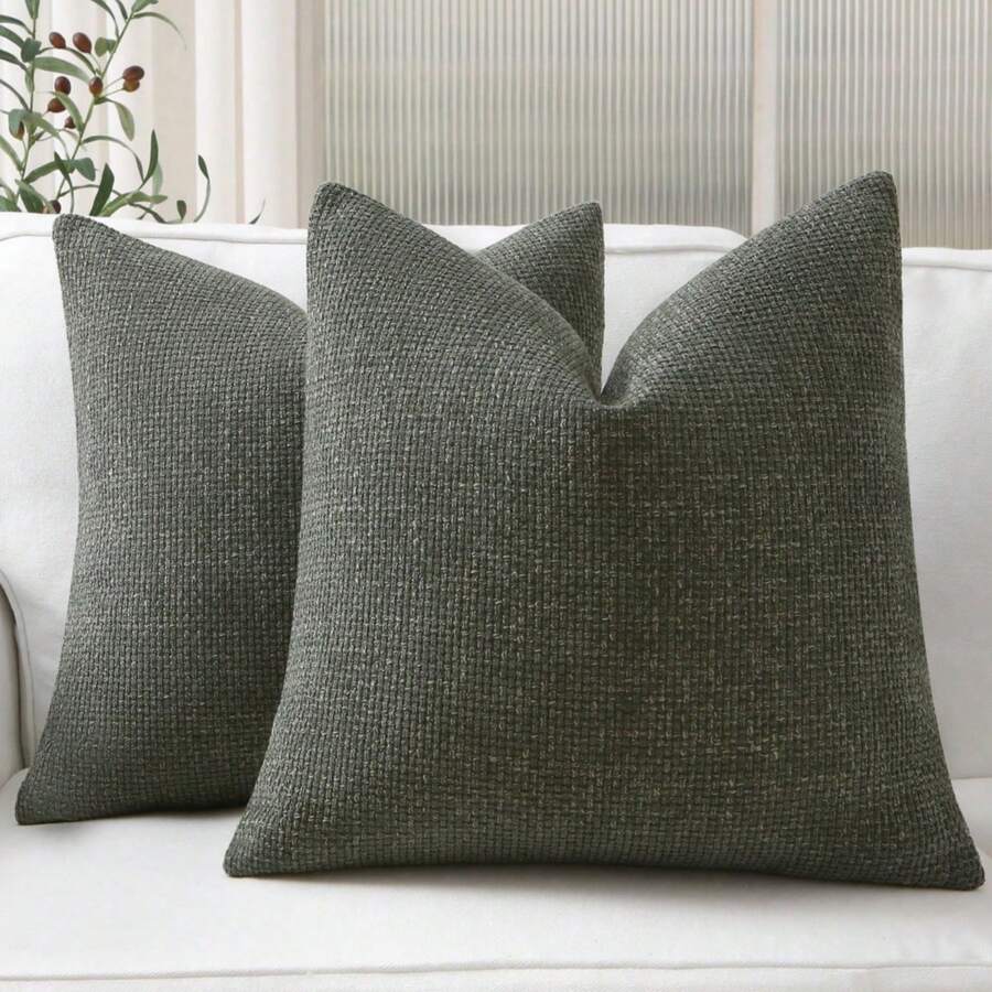 1 pièce Housse de coussin texturée tissée, vert militaire 18 * 18 pouces, housse de coussin en chenille douce, coussin carré style rétro polyvalent, coussin carré de couleur unie nordique, coussin de ferme tissé 20 * 20 pouces, coussin décoratif de salon, coussin assorti doux, coussin décoratif de tête de lit