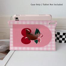 1pc Pink Gingham Cherry & Bow Print 360° Rotatable Protective Tablet Case ,Multi-Angle Magnetic Stand Cover With Auto Sleep/Wake Function, Compatible With IPad PRO/AIR, Compatible With SAMSUNG,Compatible With XIAOMI Pad 5/6/7,Compatible With Huawei Matepad - Multicolor - View 6