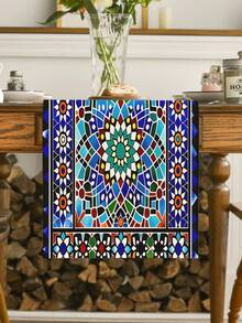 1 Pc Watercolor Floral Table Runner Peace Olive Cross Moroccan Style Table Runner Geometric Farmhouse Party Restaurant Table Dish Decor - Purple - View 3