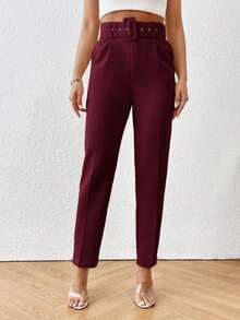 Pantalones entallados con cinturón - Rojo - Ver 6