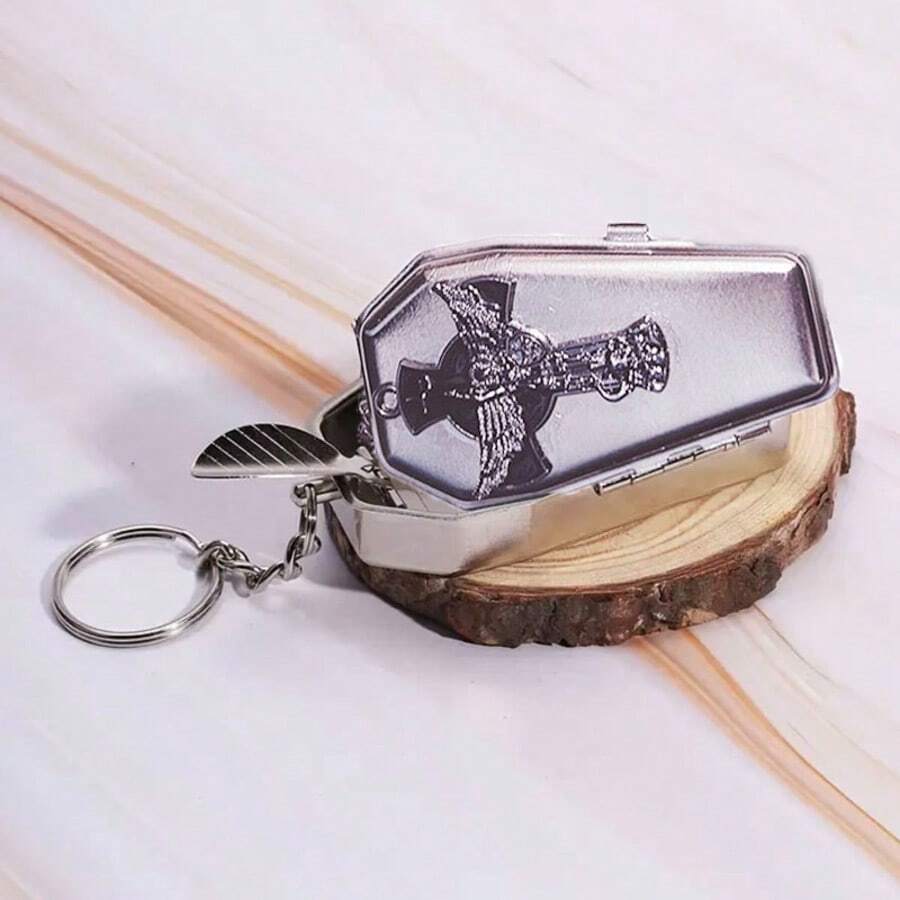 Cinzeiro Portátil Estilo Gótico - Suporte de Cinzas Metálico à Prova de Vazamentos com Estojo de Aço Inoxidável para Viagem, Decoração em Formato de Coração, Cruz e Boca Grande, Presente para Fumantes, Lembrança de Festa de Feriado, Ideal para Carro e Uso Ao Ar Livre, Presente Criativo, Acessórios para Fumar