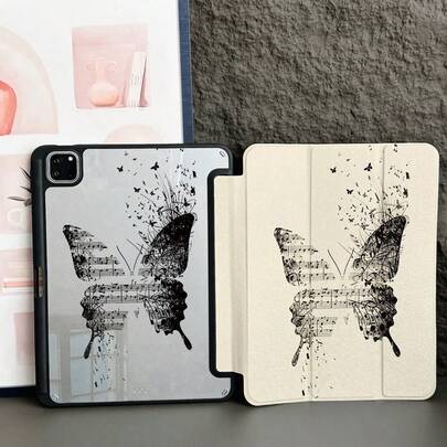 1 Piece Musical Notes Butterfly Print Protective Folio Tablet Cases With Pen Holder,Compatible With IPad 10.9/10.2/ Air 5th Gen/Pro11/10th/9.7/Air 2/ (7th Gen)/ (8th Gen)/ Air 4/5/ Pro 11/ 10th Generation 10.9-Inch 2022 Smart Case/ Air 13(M3 2025)/ Air 11(M3 2025)/ Air 11(M3 2025)/ 11(A16 2025),Compatible With Huawei Matepad