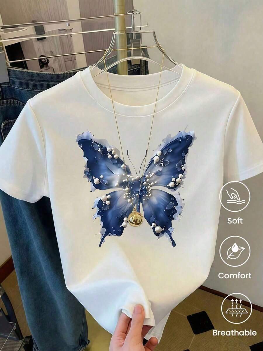 Envío gratis, entrega local enéxico, entrega en 4 días. Camiseta de manga corta a para primavera y verano 2026, hecha enéxico, 180 gramos.Estampado de dibujos animados, modelo de pareja, apta para uso interior o exterior.Cuello redondo, unisex, para oficina y ocio.Paquete de una pieza. - Blanco - Ver 1