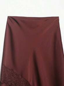 Falda asimétrica de encaje con parches, de corte ceñido, de estilo dulce y de moda europea y americana, para mujer, nueva colección primavera/verano, color negro - Burdeos - Ver 5